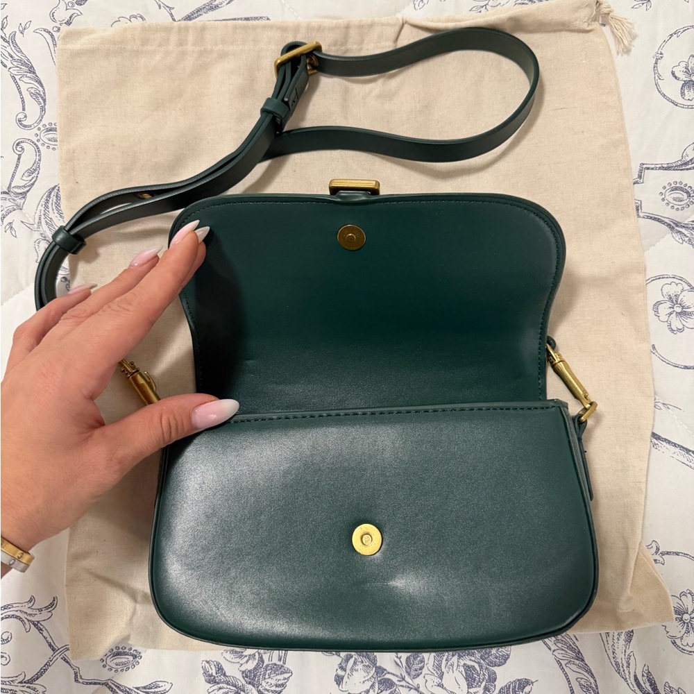 Zara Dark Green Shoulder Bag with Gold Accents - Picture 4 of 7
